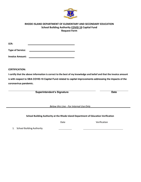School Building Authority Covid 19 Capital Fund Request Form - Rhode Island