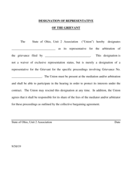 Document preview: Designation of Representative of the Grievant - State of Ohio Unit 2 Association - Ohio