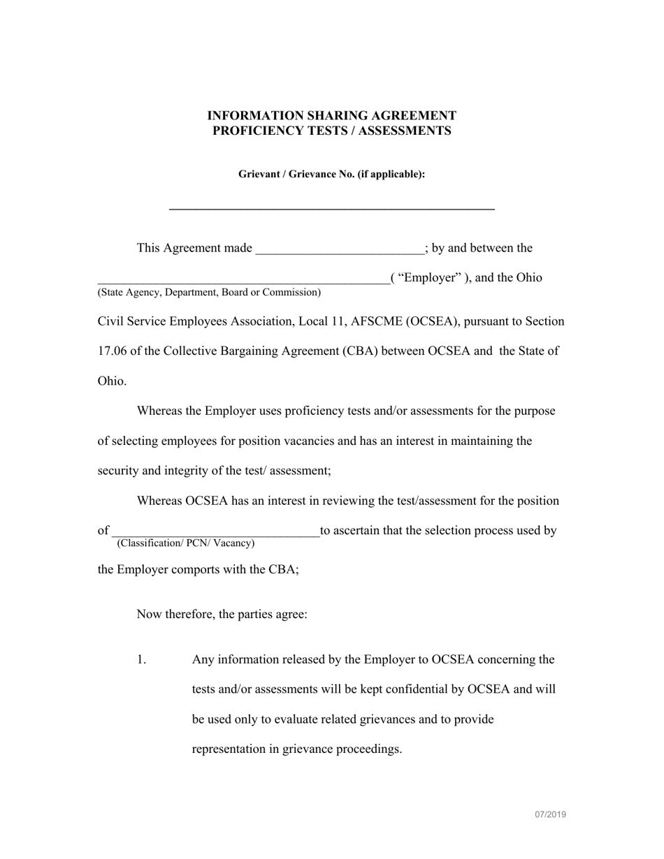 Information Sharing Agreement - Proficiency Tests / Assessments - Ohio, Page 1