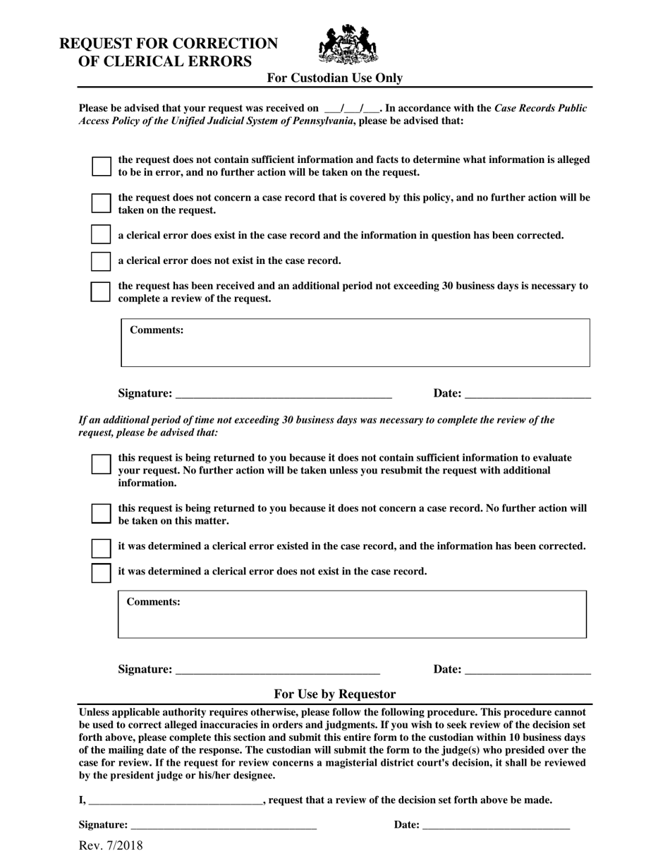 Request for Correction of Clerical Errors - Pennsylvania, Page 2