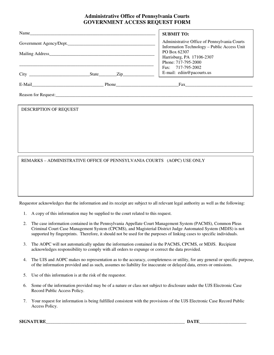 Government Access Request Form - Pennsylvania, Page 1