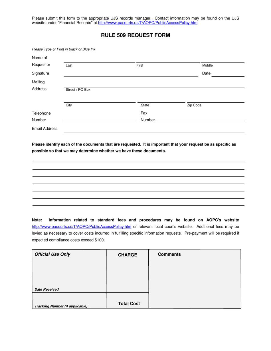 Pennsylvania Rule 509 Request Form Download Fillable Pdf Templateroller