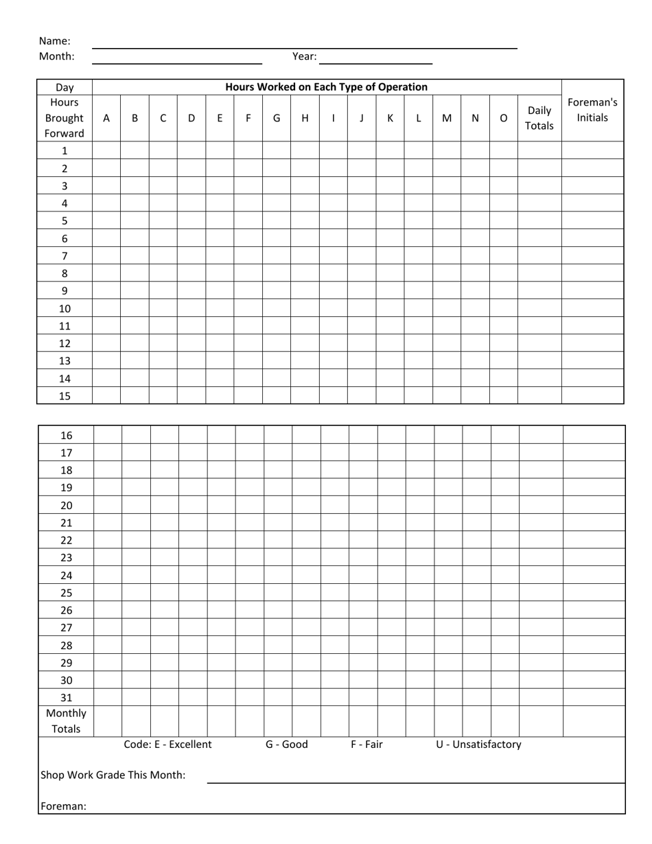 Example of Monthly Record Book for Apprentices - Rhode Island, Page 10