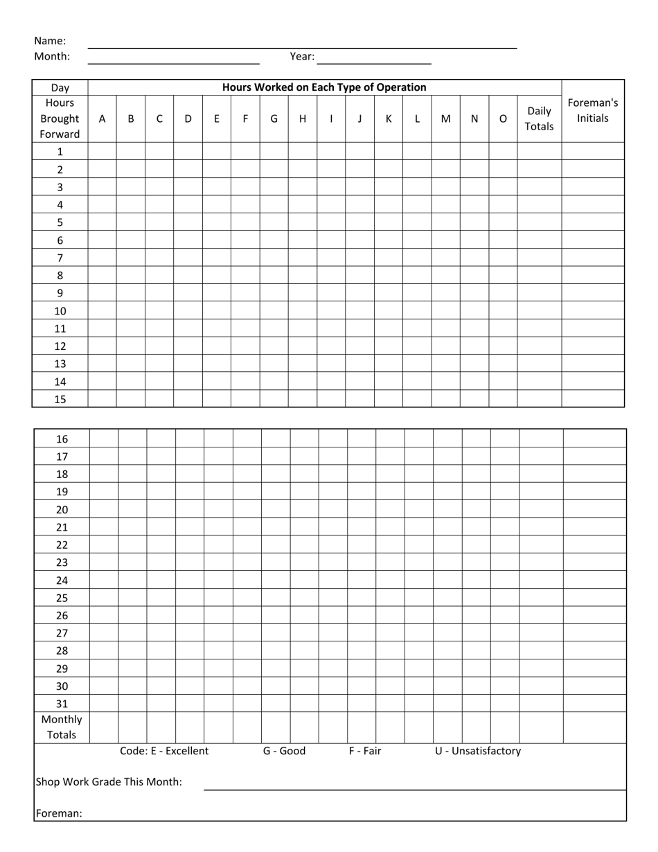 Example of Monthly Record Book for Apprentices - Rhode Island, Page 12