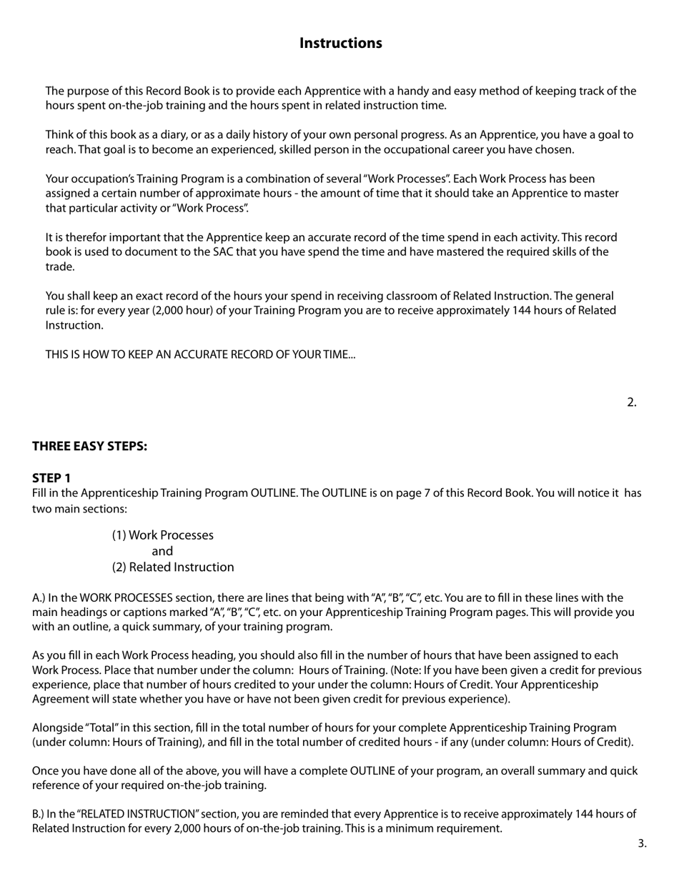 Example of Monthly Record Book for Apprentices - Rhode Island, Page 3