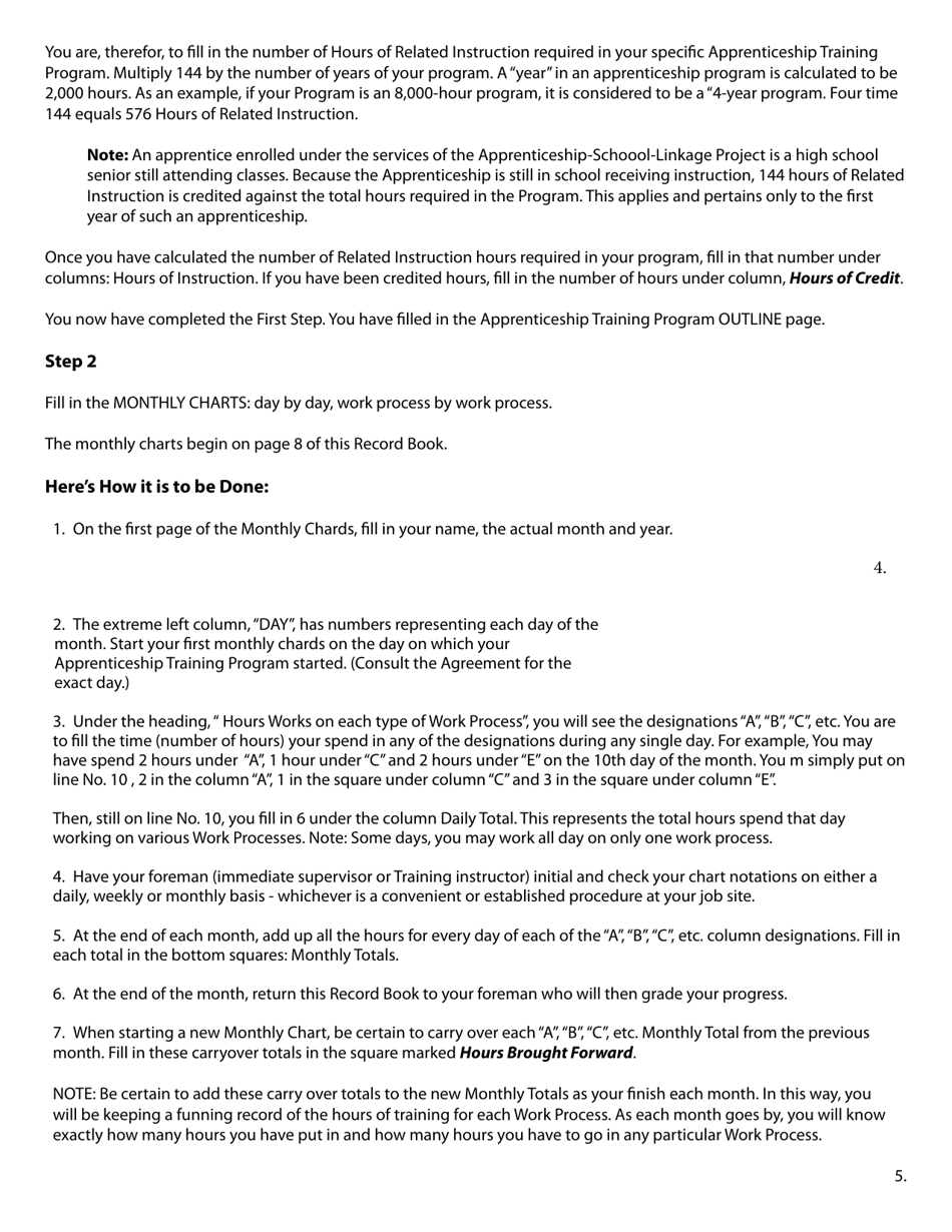 Example of Monthly Record Book for Apprentices - Rhode Island, Page 4