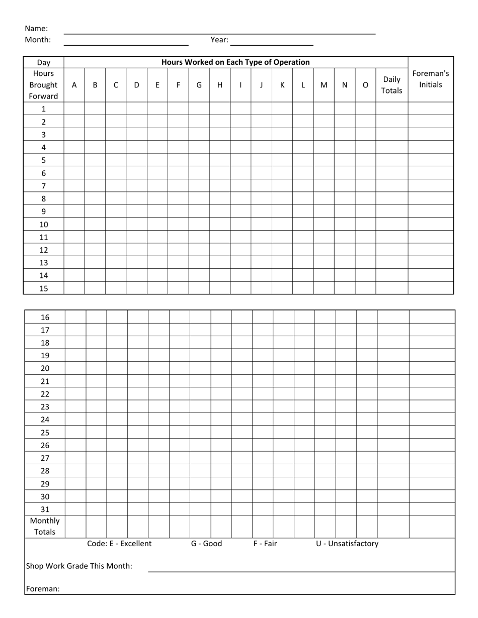 Example of Monthly Record Book for Apprentices - Rhode Island, Page 6