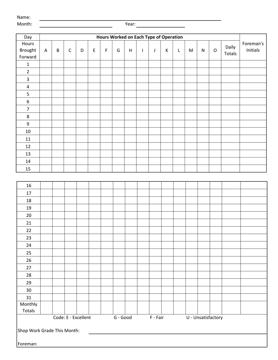 Example of Monthly Record Book for Apprentices - Rhode Island, Page 7