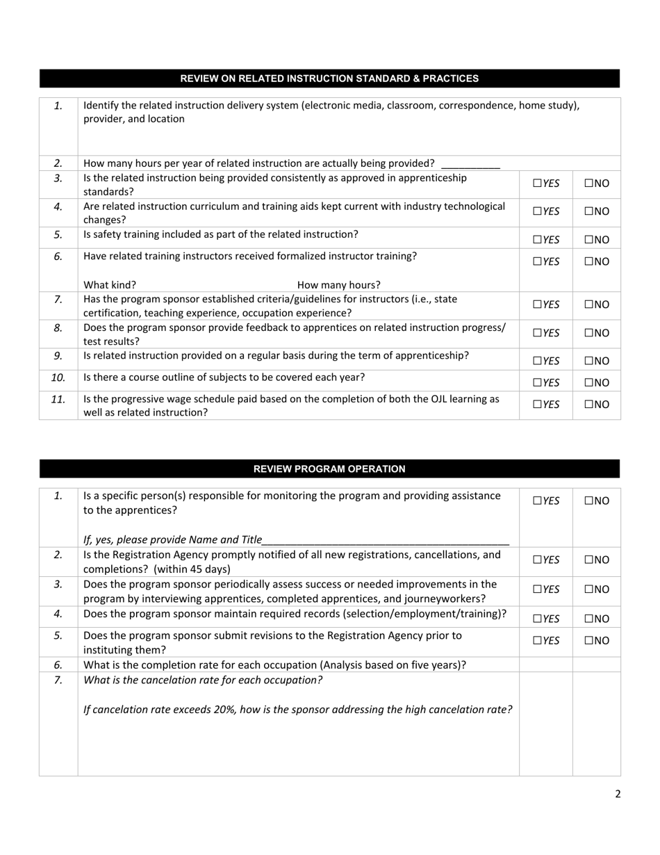 Apprenticeship Program Quality Review Checklist - Rhode Island, Page 2