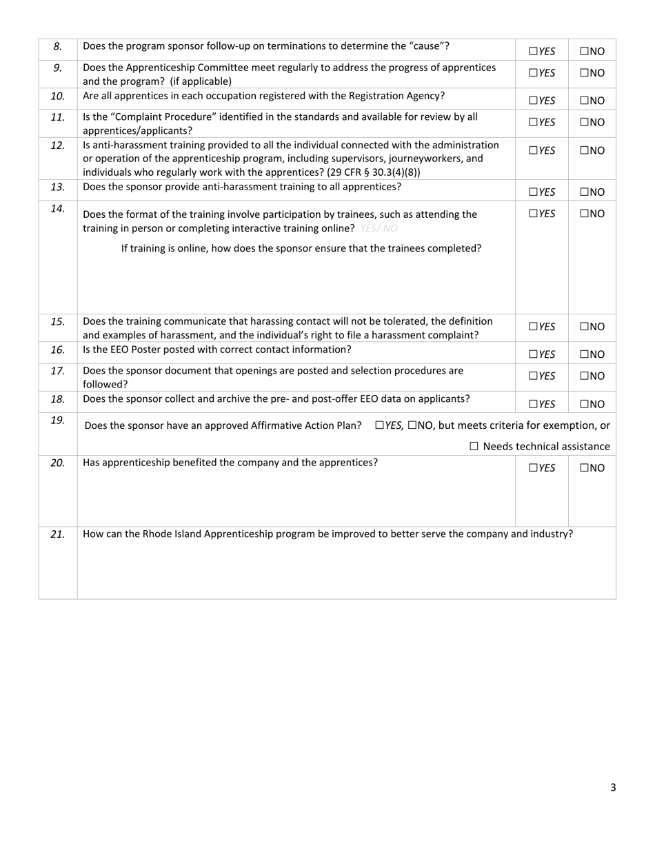 Apprenticeship Program Quality Review Checklist - Rhode Island, Page 3