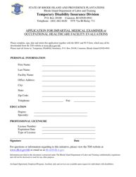 Document preview: Application for Impartial Medical Examiner or Occupational Healthcare Facility Evaluations - Rhode Island