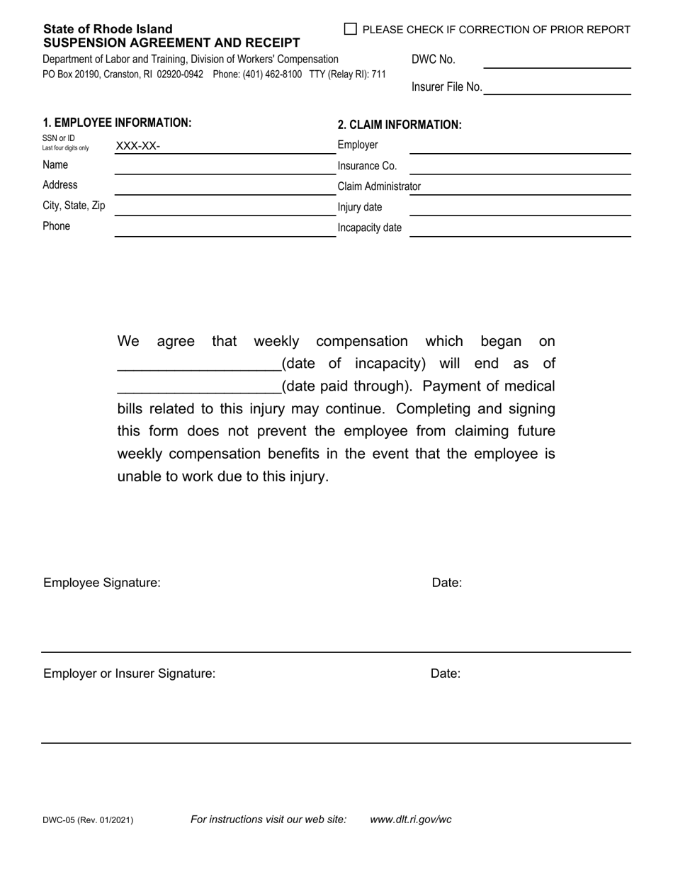 Form DWC05 Download Fillable PDF or Fill Online Suspension Agreement