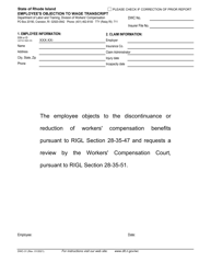 Form DWC-31 &quot;Employee's Objection to Wage Transcript&quot; - Rhode Island