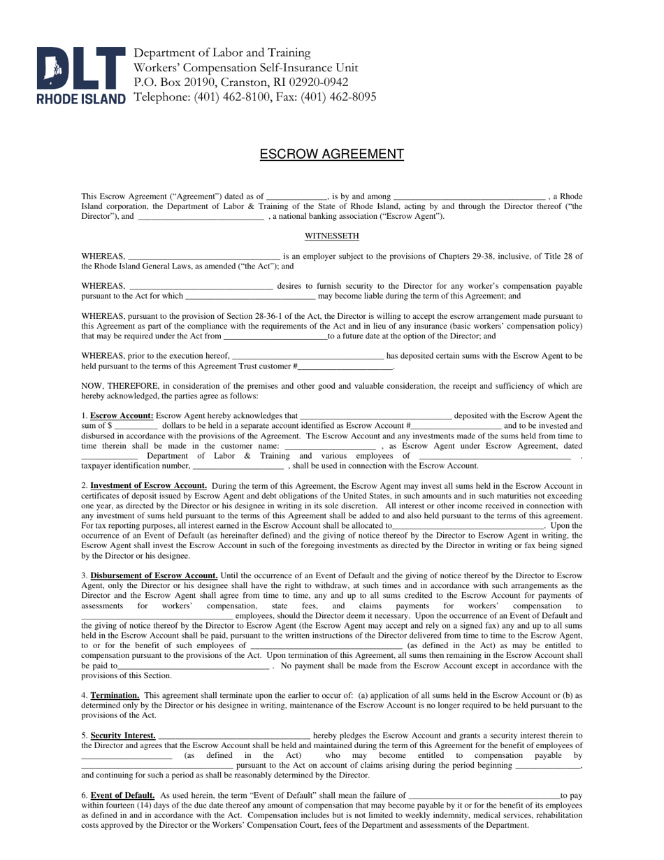 Escrow Agreement - Rhode Island, Page 1