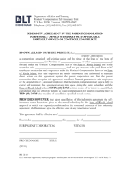 Document preview: Form RI SI-10 Indemnity Agreement by the Parent Corporation for Wholly Owned Subsidiary or if Applicable Partially Owned or Controlled Affiliate - Rhode Island