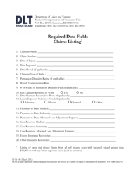Document preview: Form RI SI-14B Required Data Fields Claims Listing - Rhode Island