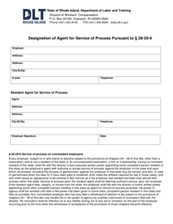Document preview: Designation of Agent for Service of Process Pursuant to 28-29-9 - Rhode Island