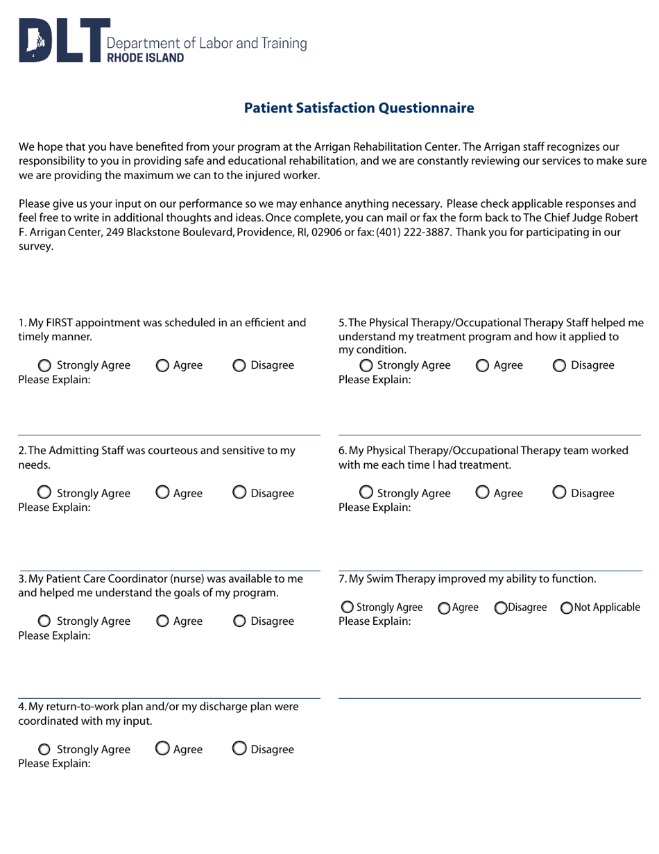 Patient Satisfaction Questionnaire - Rhode Island, Page 1