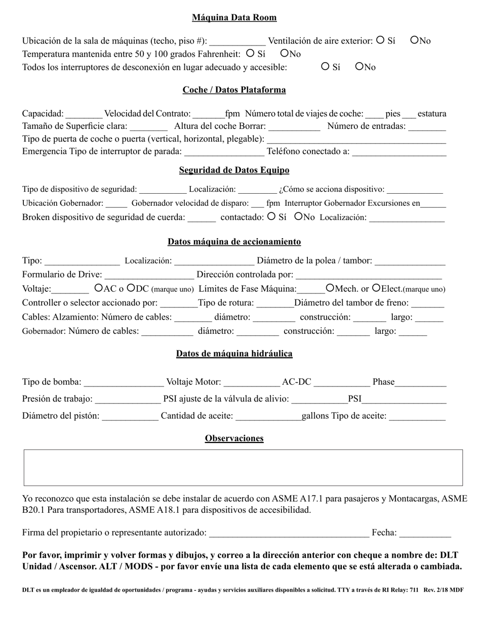 Solicitud De Permiso Para Instalar / Modernizar Los Dispositivos Verticales - Rhode Island (Spanish), Page 2