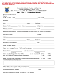 Document preview: Pay Equity Complaint Form - Rhode Island