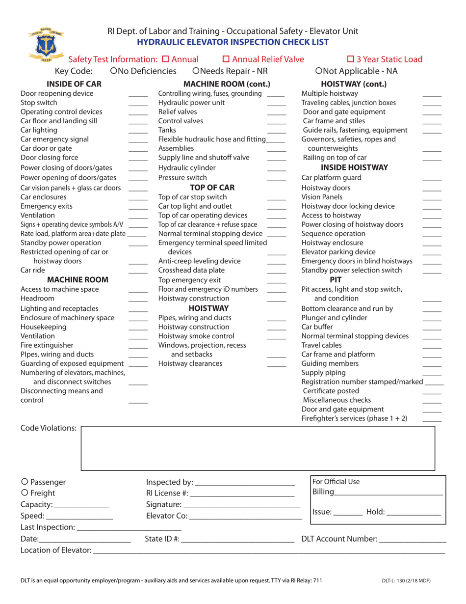 Form DLTL130 Fill Out, Sign Online and Download Fillable PDF, Rhode Island Templateroller