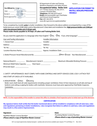 Document preview: Application for Permit to Install Boilers/Pressure Vessels - Rhode Island