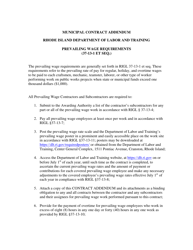 Document preview: Proposed Prevailing Wage Contract Addendum for Municipalities - Rhode Island