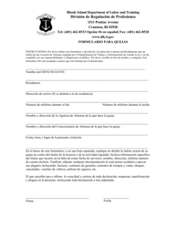 Document preview: Formulario Para Quejas - Rhode Island (Spanish)