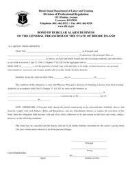 Document preview: Bond of Burglar Alarm Business to the General Treasurer of the State of Rhode Island - Rhode Island