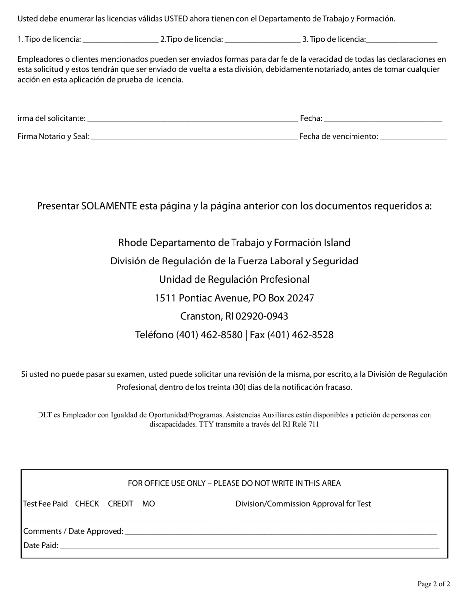 Plomeros Y Regantes - Solicitud De Examen Y Aprendiz - Rhode Island (Spanish), Page 4