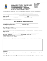 Document preview: Prevailing Wage Referral Form - Rhode Island (English/Spanish)