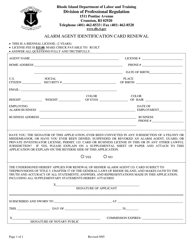 Document preview: Alarm Agent Identification Card Renewal - Rhode Island