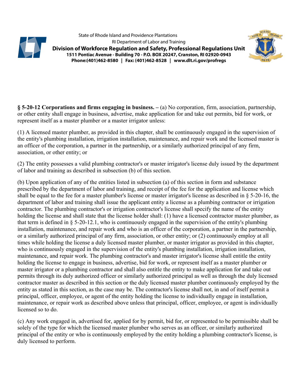 Rhode Island Plumbing Corporation - Fill Out, Sign Online and Download PDF | Templateroller