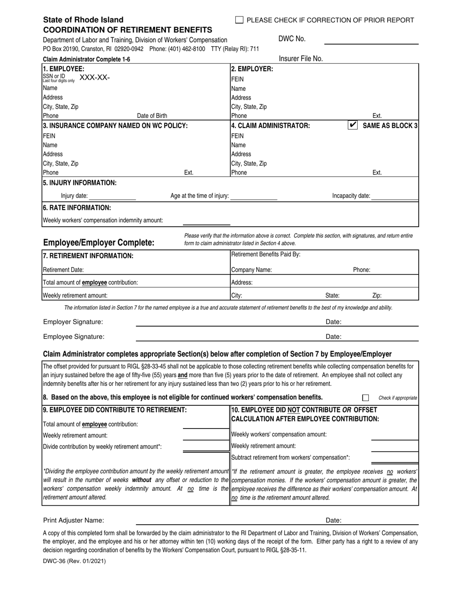Form DWC36 Download Fillable PDF or Fill Online Coordination of