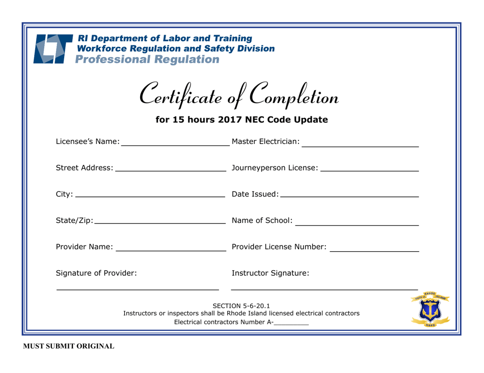 15hr Certificate of Completion - Rhode Island, Page 1