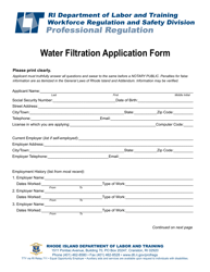 Water Filtration Application Form - Rhode Island, Page 2