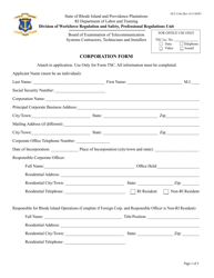 Form DLT-L106 Telecommunications Corporate Application Form - Rhode Island