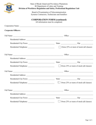 Form DLT-L106 Telecommunications Corporate Application Form - Rhode Island, Page 2