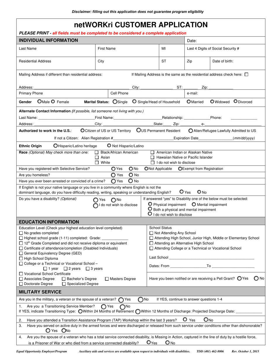 Networkri Customer Application - Rhode Island, Page 1