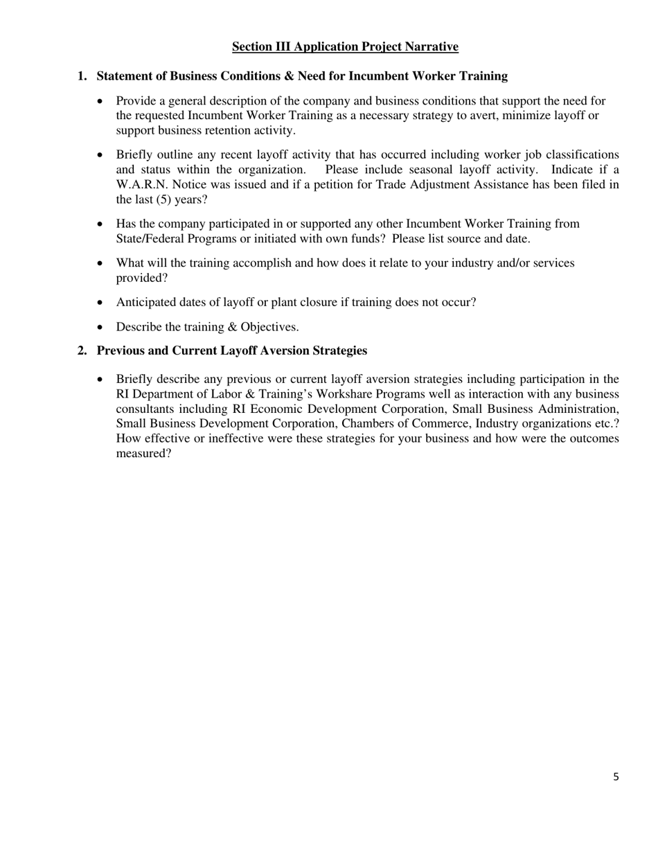 Incumbent Worker Training Program Application - Rhode Island, Page 5