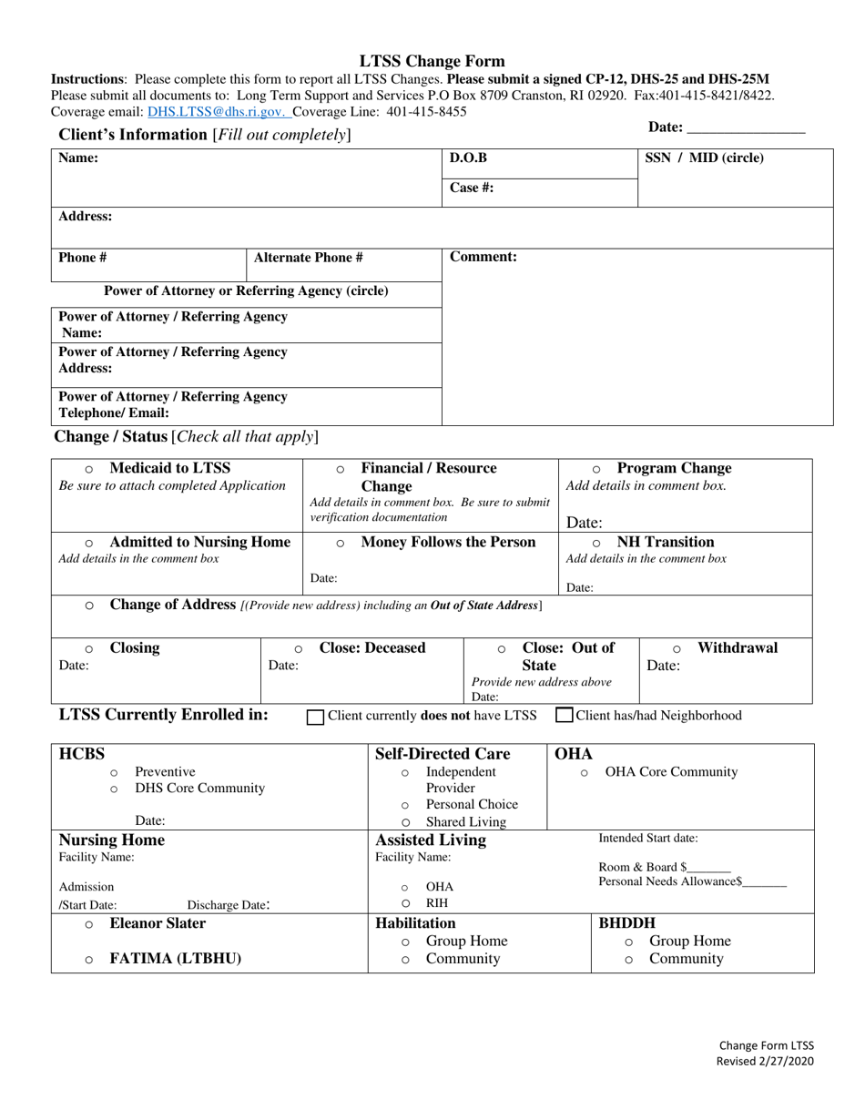 Rhode Island Ltss Change Report Form Fill Out Sign Online And 