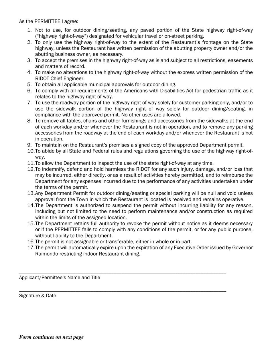Restaurant Outdoor Dining Sidewalk Seating  Roadway Parking Permit Application - Rhode Island, Page 2
