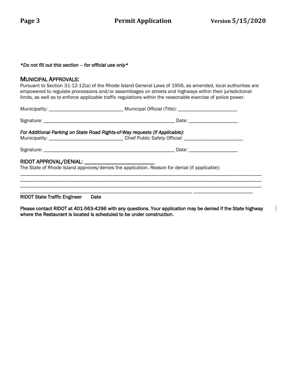 Restaurant Outdoor Dining Sidewalk Seating  Roadway Parking Permit Application - Rhode Island, Page 3