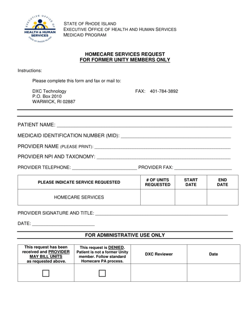 Home Care Services Request Form - Rhode Island Download Pdf