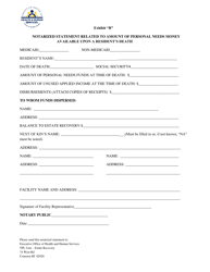 Document preview: Exhibit B Notarized Statement Related to Amount of Personal Needs Money Available Upon a Resident's Death - Rhode Island