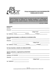 Document preview: Titulo VI/Garantia De No Discriminacion Formulario De Queja - Rhode Island (Spanish)