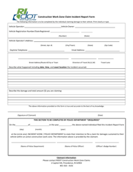 Document preview: Construction Work Zone Claim Incident Report Form - Rhode Island