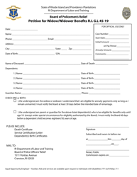 Document preview: Petition for Widow/Widower Benefits - Rhode Island