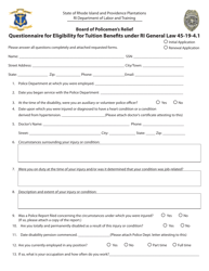 Questionnaire for Eligibility for Tuition Benefits Under Ri General Law 45-19-4.1 - Rhode Island