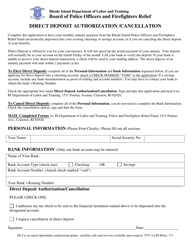 Document preview: Direct Deposit Authorization/Cancellation - Rhode Island